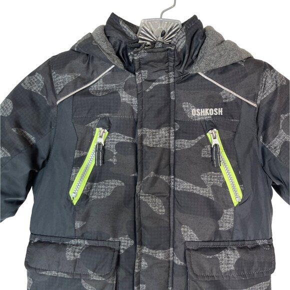 Osh Kosh B'Gosh Coat Kids Size 4 Gray Hood Zipper Camo - Picture 3 of 11